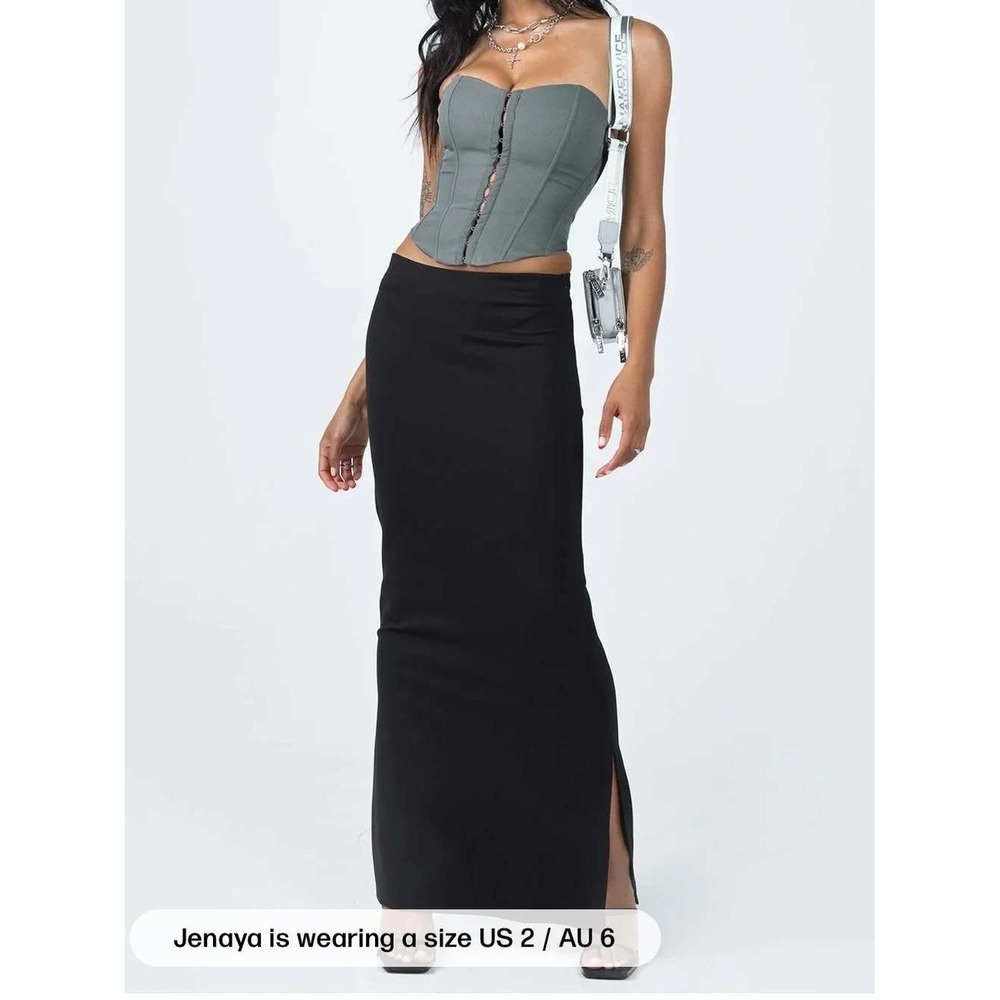Princess Polly Womens Black Maxi Skirt Size 4 Side Slit Minimalist Stretch